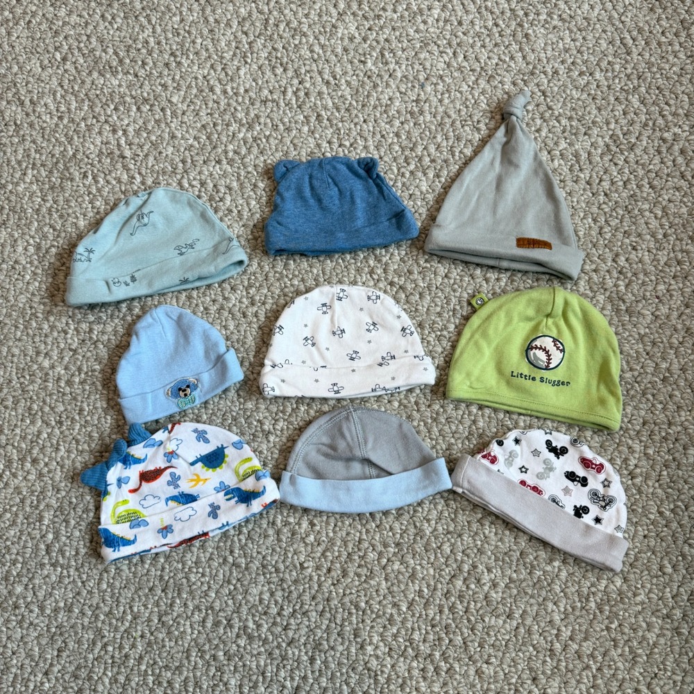 9 Piece Baby Beanie Lot Newborn Infant Hats